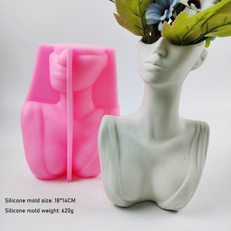 3D Vase Silicone Mold Abstract Style Face European Half Body Home Decoration Flower Arrangement Decoration Plaster - Pacisia