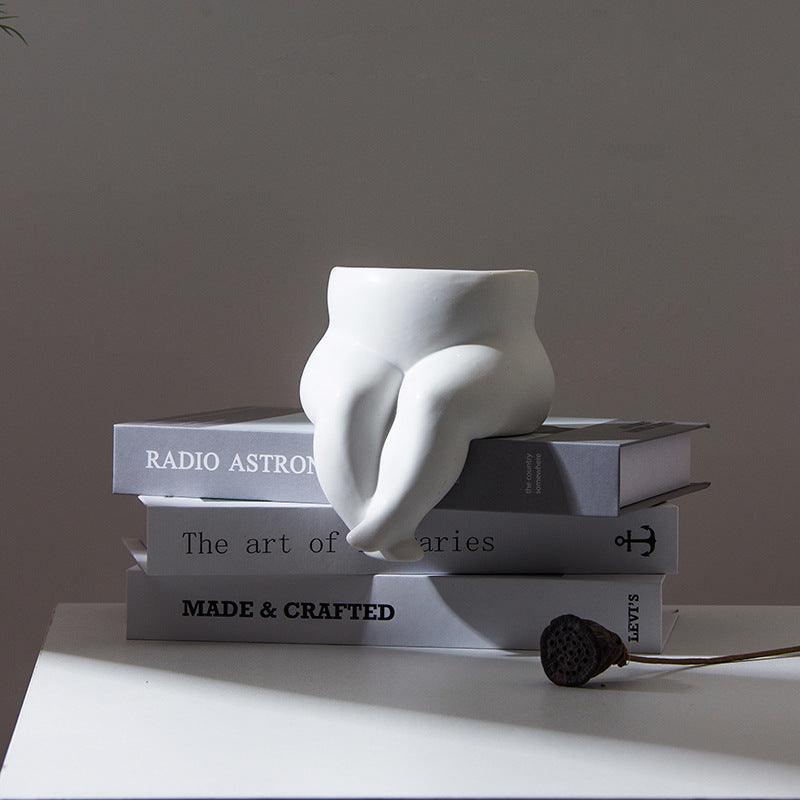 Decorative Ceramic Vase Sculpture White Flower Vessel - Pacisia