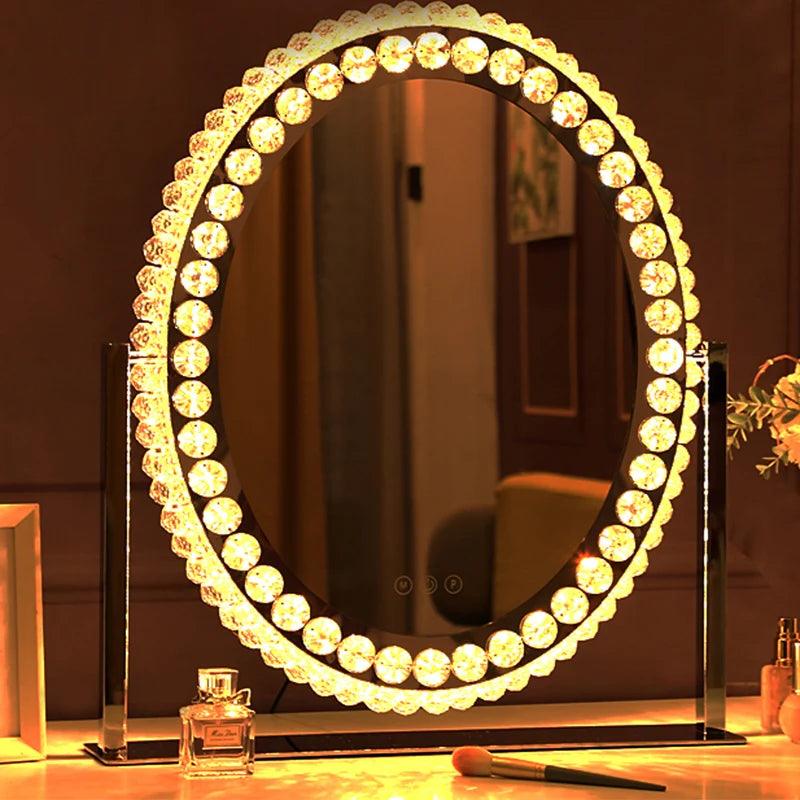 Decorative Glass Mirror Vanity Lights Round Luxury Home Decoration Bathroom Makeup Mirror Aesthetic Miroir Coiffeur Room Decor - Pacisia