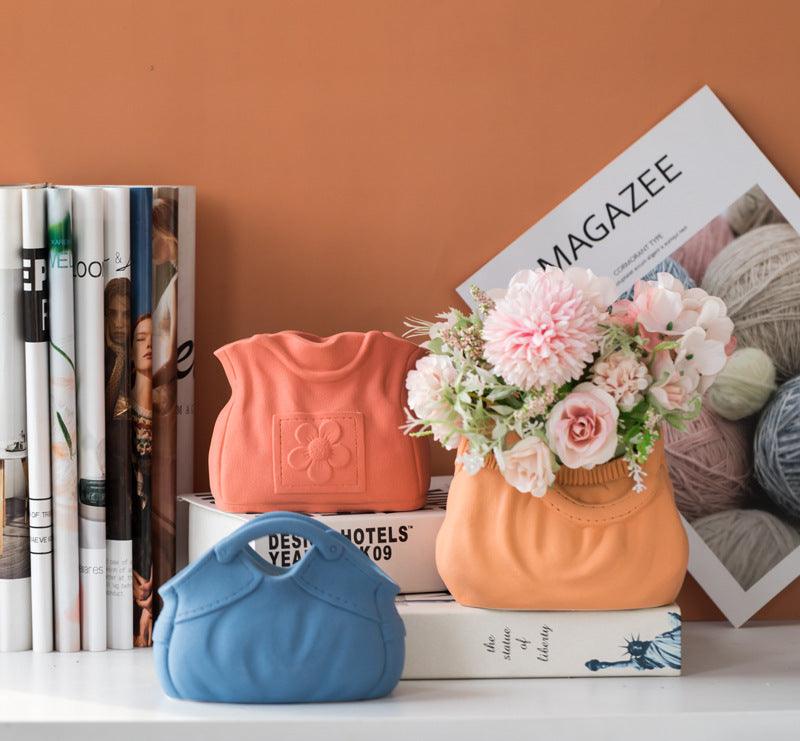 Dehua Frosted Wide Mouth Handbag Ceramic Vase Ornament Simple European Retro - Pacisia
