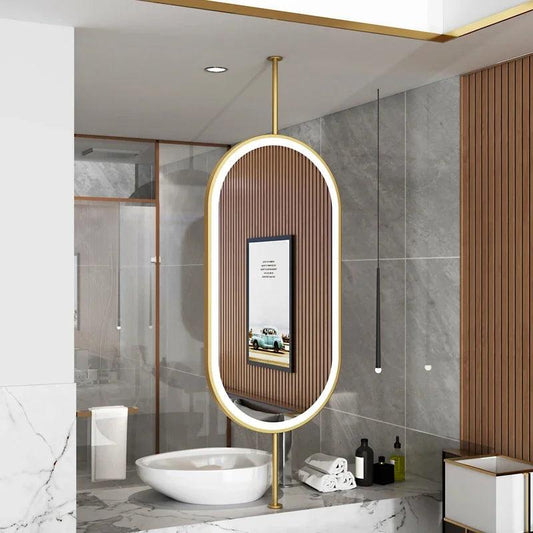 Design Gold Mirror Bathroom Metal Frame Wall Mount Mirror Oval Creative Led Espejos Decorativos Home Decoration Accessories - Pacisia