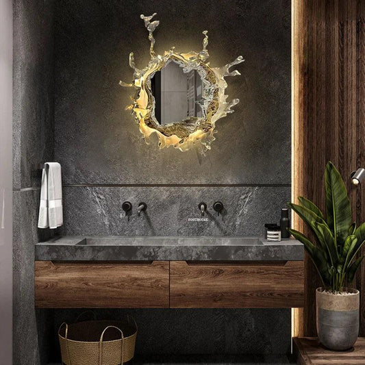 Designer Home Decor Resin Art Water Splash Decorative Mirrors European Dresser Bathroom Creative Wall-mounted Mirror with Light - Pacisia