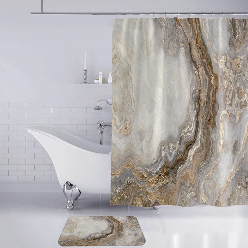 Digital Printing Shower Curtain Floor Mat Toilet Mat Bathroom Three-piece Set - Pacisia