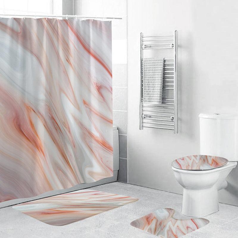 Digital Printing Shower Curtain Floor Mat Toilet Mat Bathroom Three-piece Set - Pacisia
