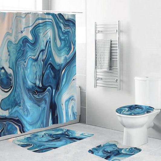 Digital Printing Shower Curtain Floor Mat Toilet Mat Bathroom Three-piece Set - Pacisia