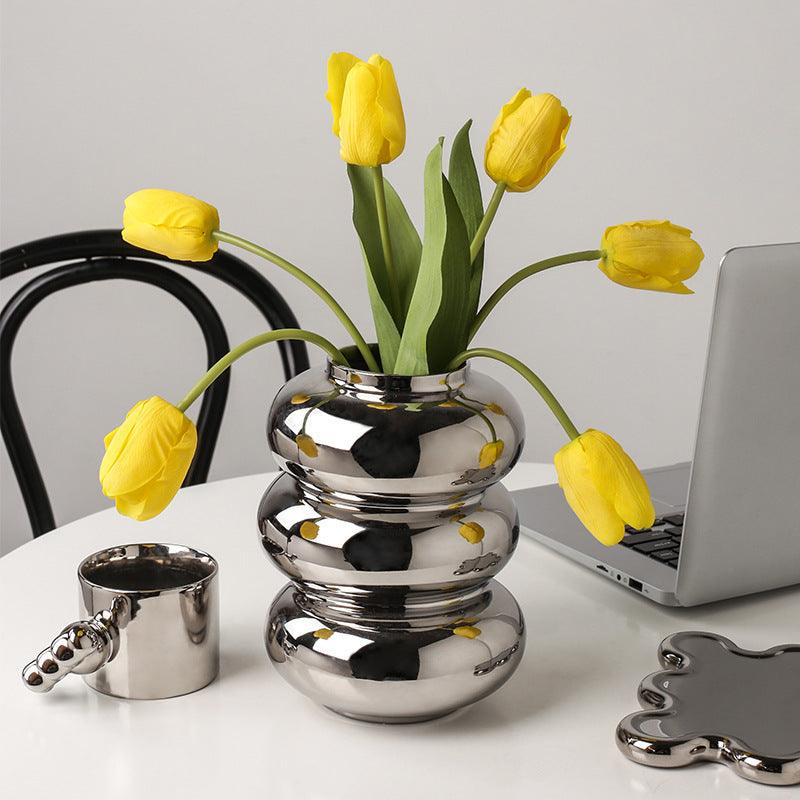 Donut Vase Ceramic Silver Plated Mirror - Pacisia