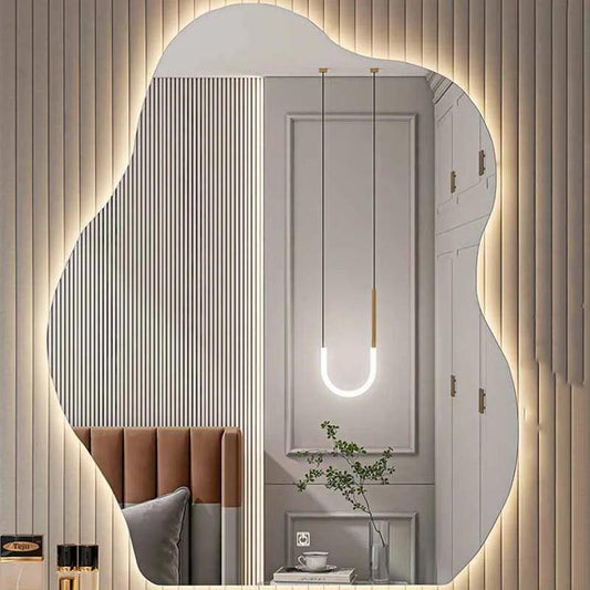 Dressing Table Makeup Mirror Led Light Irregular Vanity Mirror Luxury Bedroom Espejo Maquillaje Luz Room Decoration Aesthetic - Pacisia