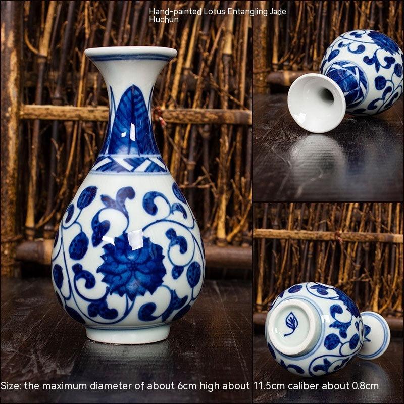 Jingdezhen Ceramic Small Vase Hydroponic Antique Shelf Ornament Hand-painted Blue And White Porcelain Bottle Souvenirs - Pacisia