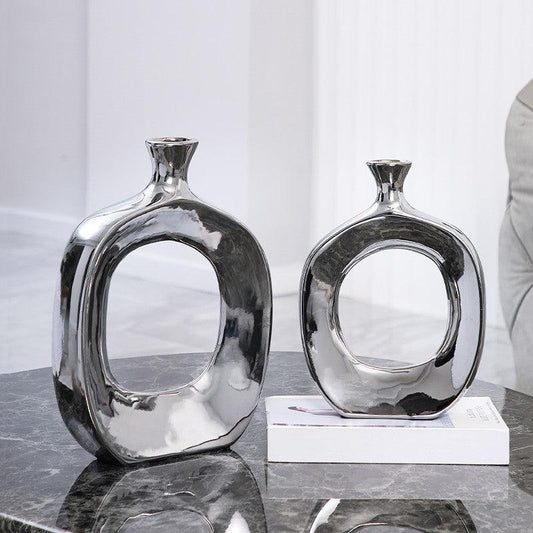 Electroplated Silver Ceramic Vase Desktop Decoration - Pacisia
