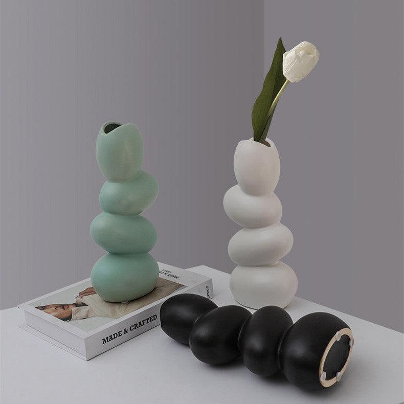 Elegant Egg Shaped Matte Ceramic Decorative Table Art Vase - Pacisia