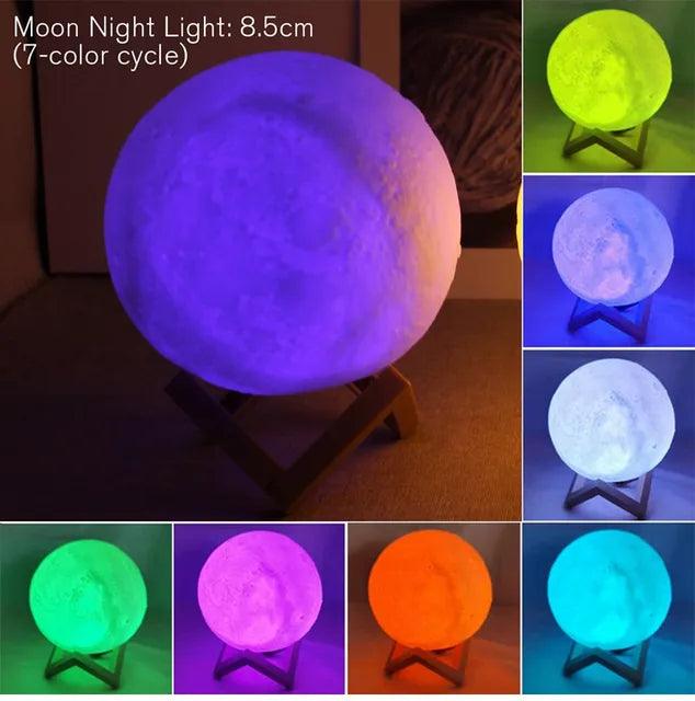 8cm Moon Lamp LED Night Light Battery Powered With Stand Starry Lamp Bedroom Decor Night Lights Kids Gift Moon Lamp - Pacisia