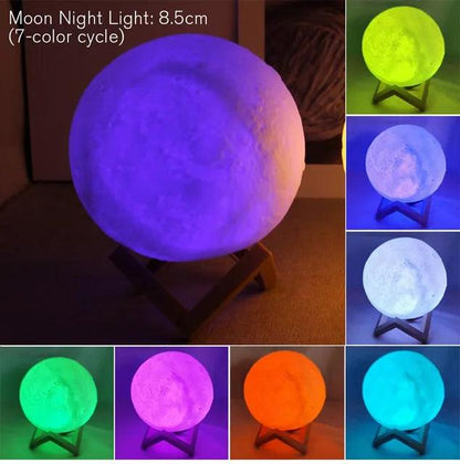 8cm Moon Lamp LED Night Light Battery Powered With Stand Starry Lamp Bedroom Decor Night Lights Kids Gift Moon Lamp - Pacisia