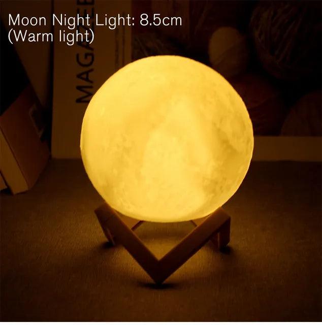 8cm Moon Lamp LED Night Light Battery Powered With Stand Starry Lamp Bedroom Decor Night Lights Kids Gift Moon Lamp - Pacisia