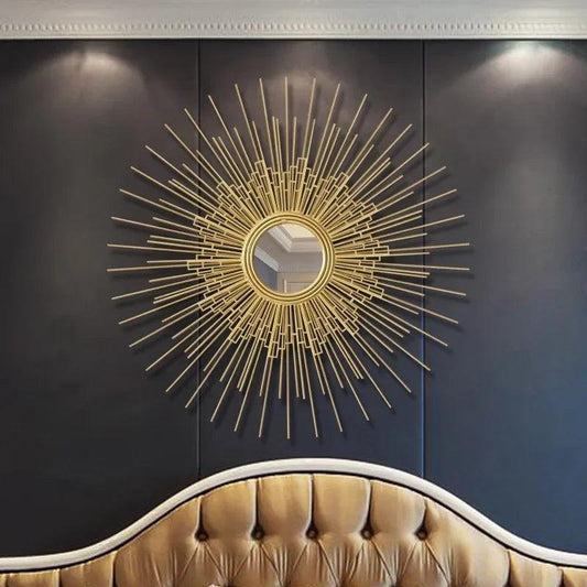 Europe Wrought Iron Wall Hanging Gold Sun Flower Decorative Mirrors Decor Home Livingroom Background Wall Mural Ornaments Crafts - Pacisia