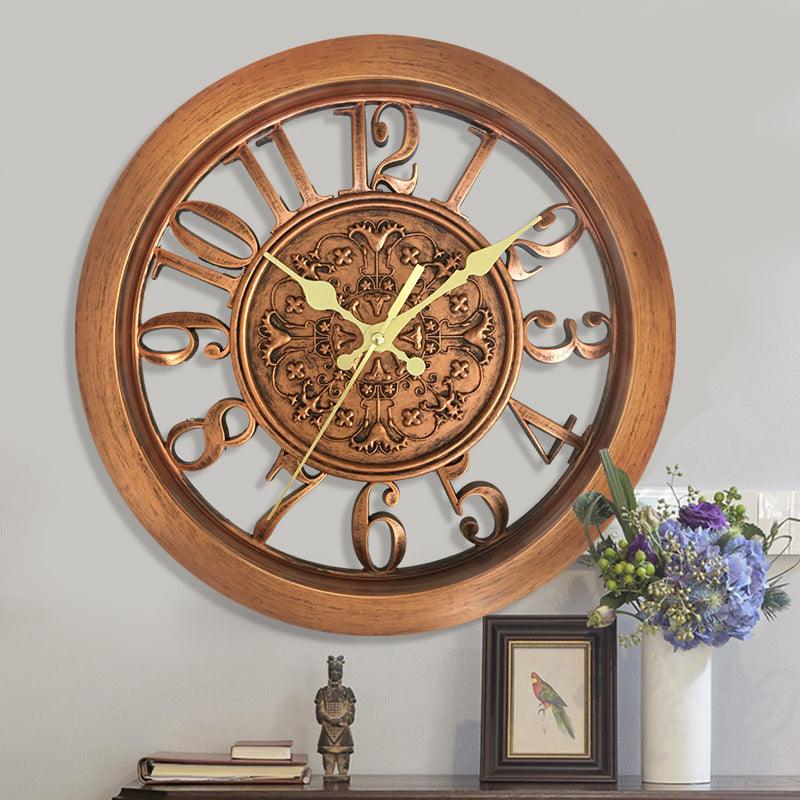 European Retro Wall Clock Home Round Clock 11 Inch Living Room Clock Creative Wall Clock Quartz Clock - Pacisia