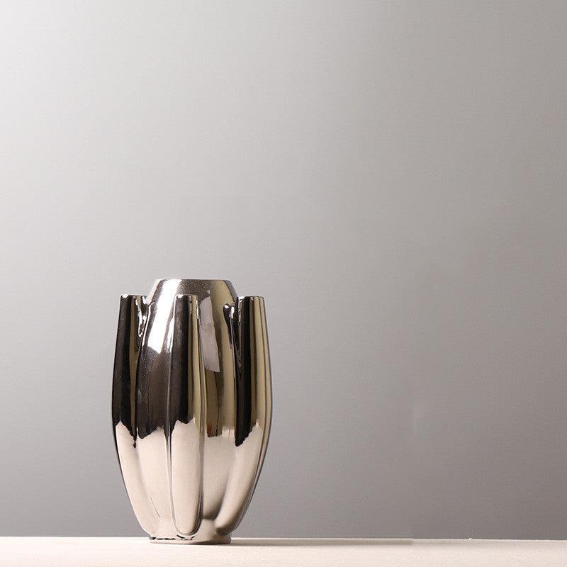 European-style Electroplated Ceramic Vase With Silver Flower - Pacisia