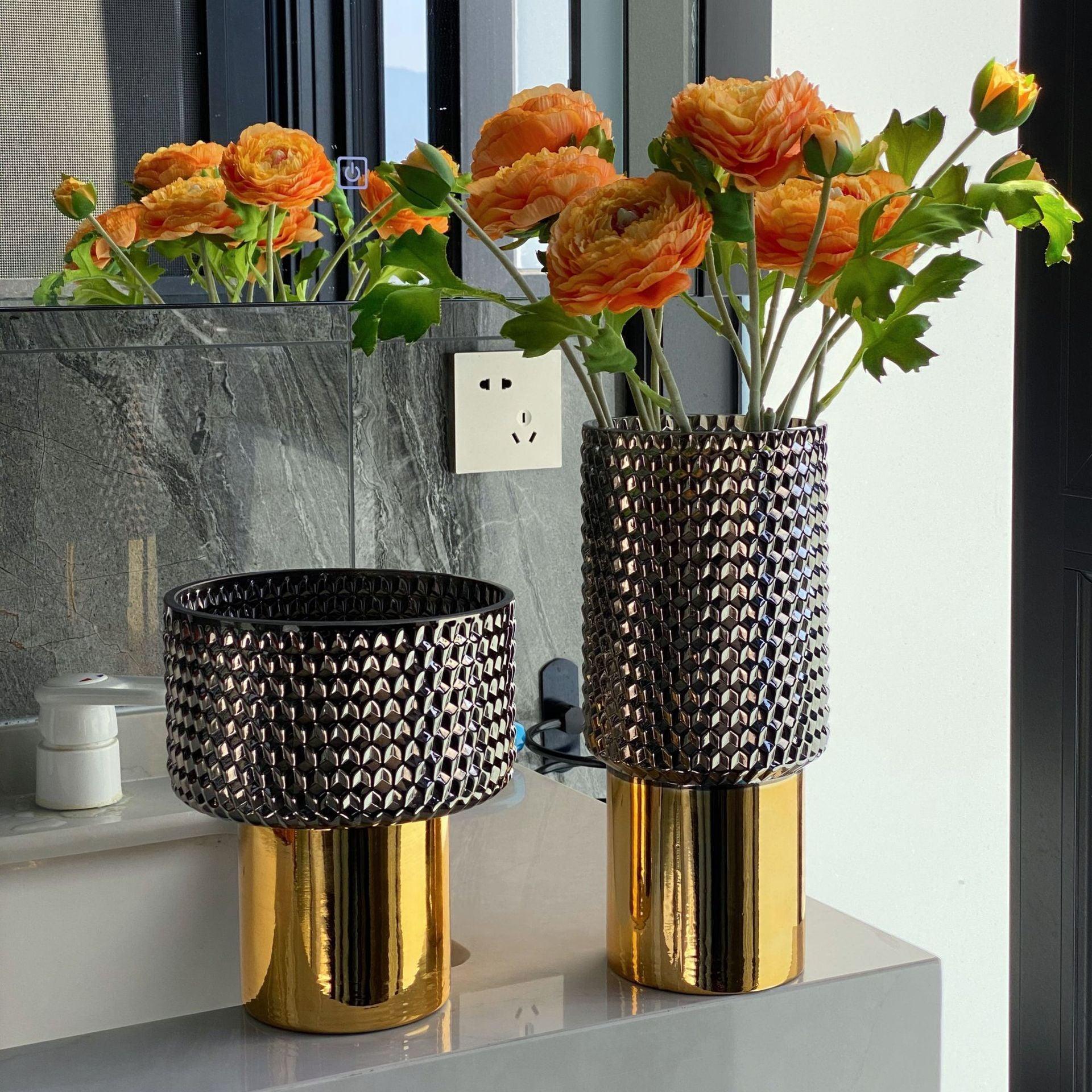 European Style Light Luxury Electroplated Golden Glass Vase Decoration - Pacisia