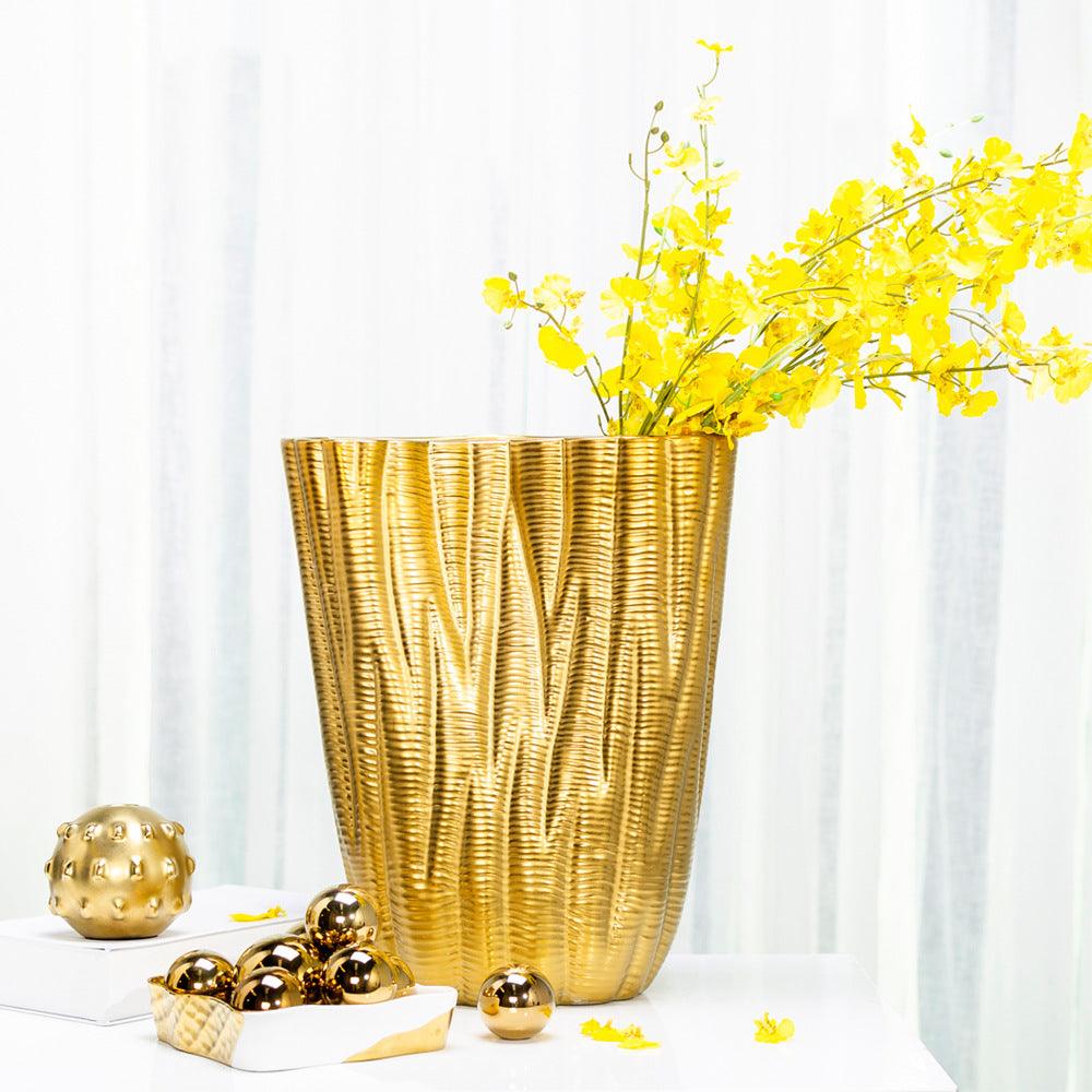 Creative 8-shaped Bottle Mouth Simple Luxury Vase Modern Simple Matte Striped Ceramic Vase - Pacisia