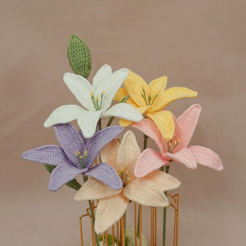 Finished Lily Flower Branch Handmade Wool Crocheted Artificial Flower - Pacisia