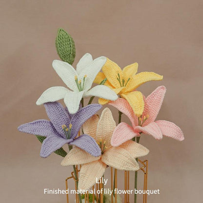 Finished Lily Flower Branch Handmade Wool Crocheted Artificial Flower - Pacisia