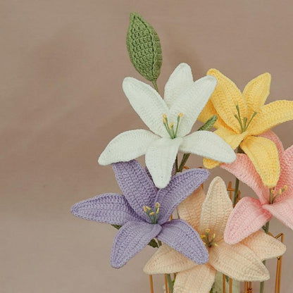 Finished Lily Flower Branch Handmade Wool Crocheted Artificial Flower - Pacisia