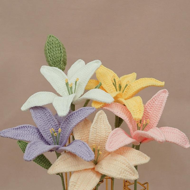 Finished Lily Flower Branch Handmade Wool Crocheted Artificial Flower - Pacisia