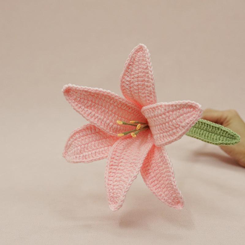 Finished Lily Flower Branch Handmade Wool Crocheted Artificial Flower - Pacisia