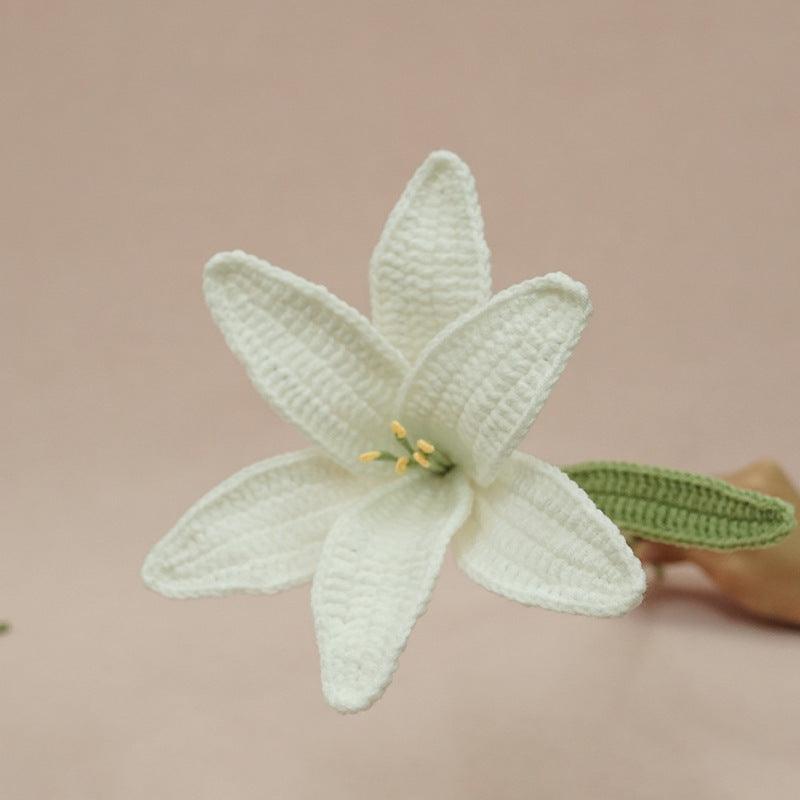 Finished Lily Flower Branch Handmade Wool Crocheted Artificial Flower - Pacisia