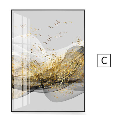 Float Ribbon Golden Mountain Abstract Wall Print - Modern Canvas Painting for Home Decor - Pacisia