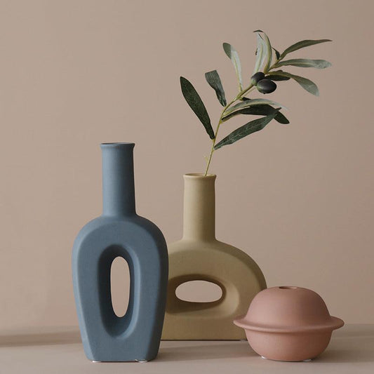 Flower Vase Nordic Ceramic Vase Decoration Home Creative Models Living Room Model Flower Arrangement Geometric Art Decorative - Pacisia