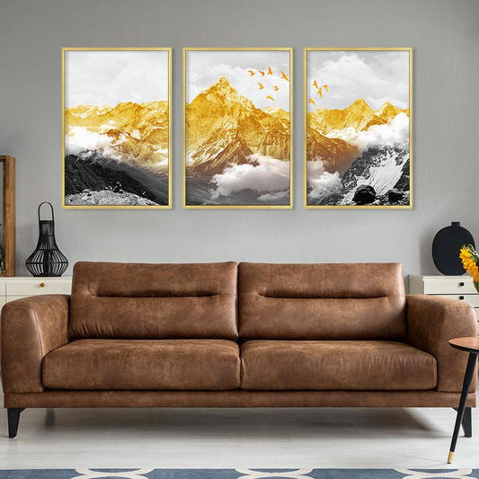 Framed and Unframed Decorative Canvas Wall Art - Golden Mountain Landscape - Pacisia