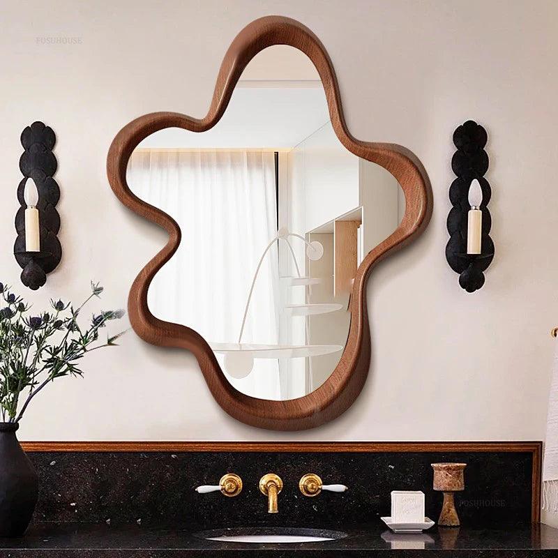 French Retro Mirrors for Restaurants Special-shaped Solid Wood Frame Decoration Bath Mirrors Personalized Mirrors for Entrance - Pacisia