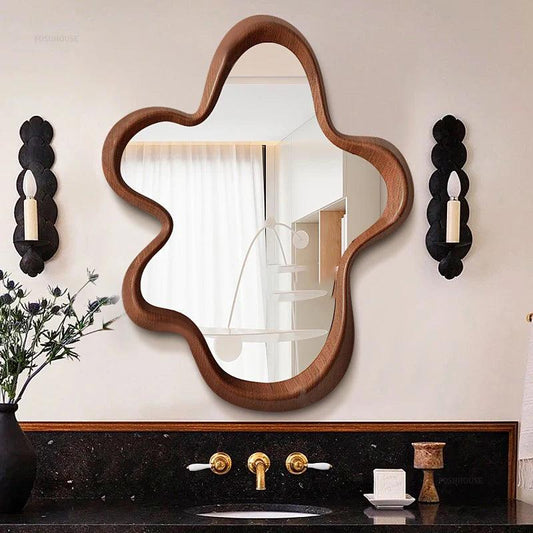 French Retro Mirrors for Restaurants Special-shaped Solid Wood Frame Decoration Bath Mirrors Personalized Mirrors for Entrance - Pacisia