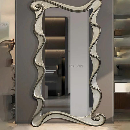 French Wooden Decorative Mirror Home Decor Living Room Full Body Mirror Vintage Household Upscale Bedroom Decorative Mirrors - Pacisia