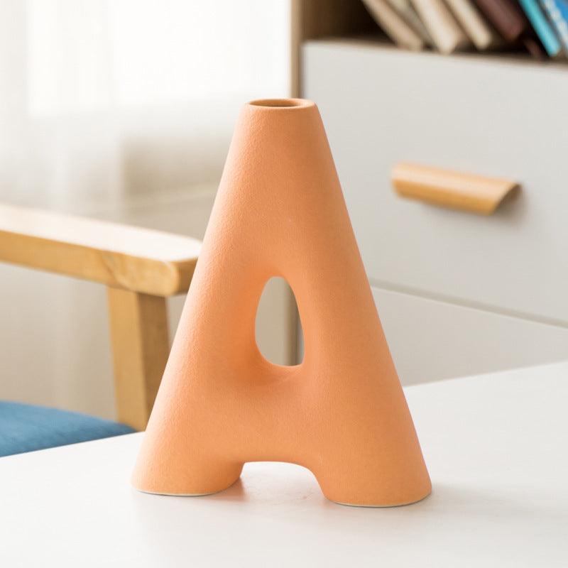 Frosted Letters AB Ceramic Vase Decoration European Retro Large-caliber Matte - Pacisia