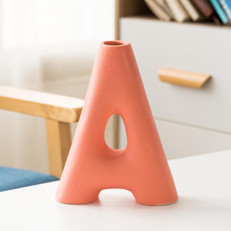 Frosted Letters AB Ceramic Vase Decoration European Retro Large-caliber Matte - Pacisia