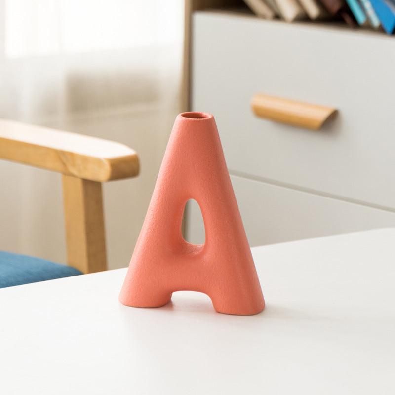 Frosted Letters AB Ceramic Vase Decoration European Retro Large-caliber Matte - Pacisia