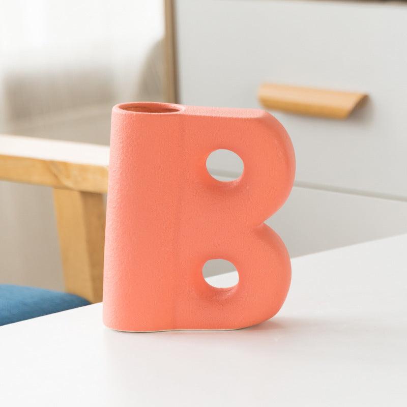 Frosted Letters AB Ceramic Vase Decoration European Retro Large-caliber Matte - Pacisia