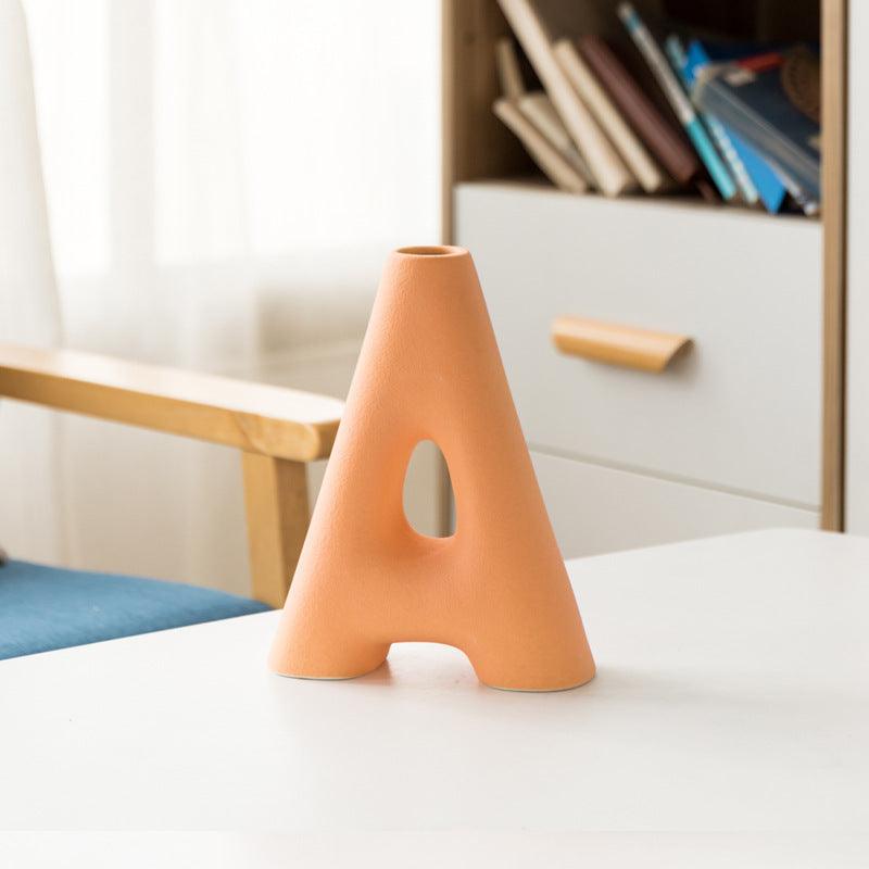 Frosted Letters AB Ceramic Vase Decoration European Retro Large-caliber Matte - Pacisia