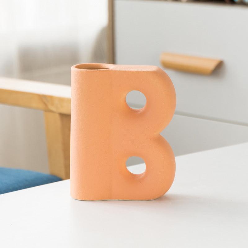 Frosted Letters AB Ceramic Vase Decoration European Retro Large-caliber Matte - Pacisia