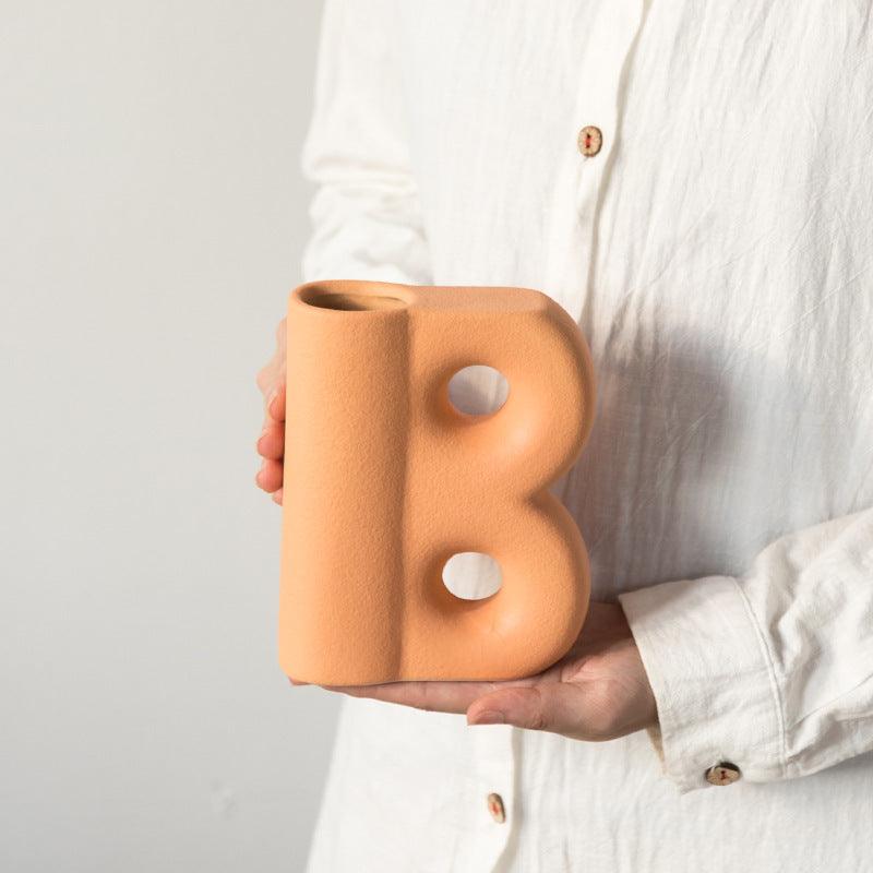 Frosted Letters AB Ceramic Vase Decoration European Retro Large-caliber Matte - Pacisia