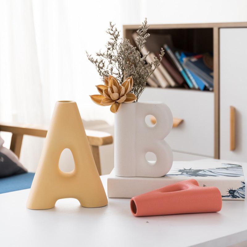 Frosted Letters AB Ceramic Vase Decoration European Retro Large-caliber Matte - Pacisia