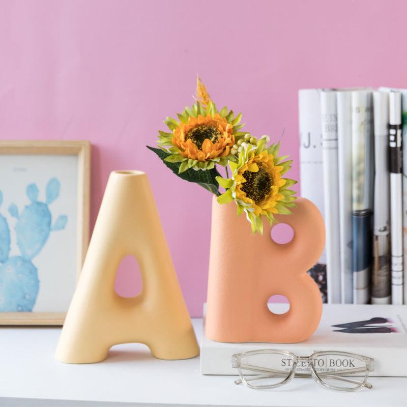 Frosted Letters AB Ceramic Vase Decoration European Retro Large-caliber Matte - Pacisia