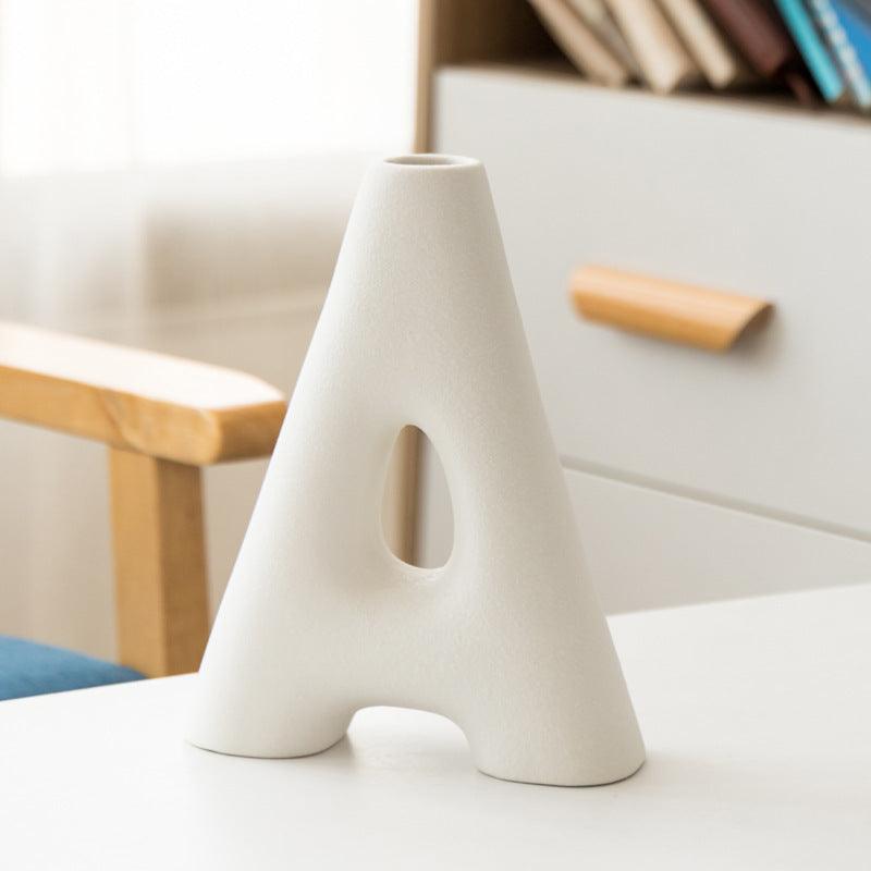Frosted Letters AB Ceramic Vase Decoration European Retro Large-caliber Matte - Pacisia