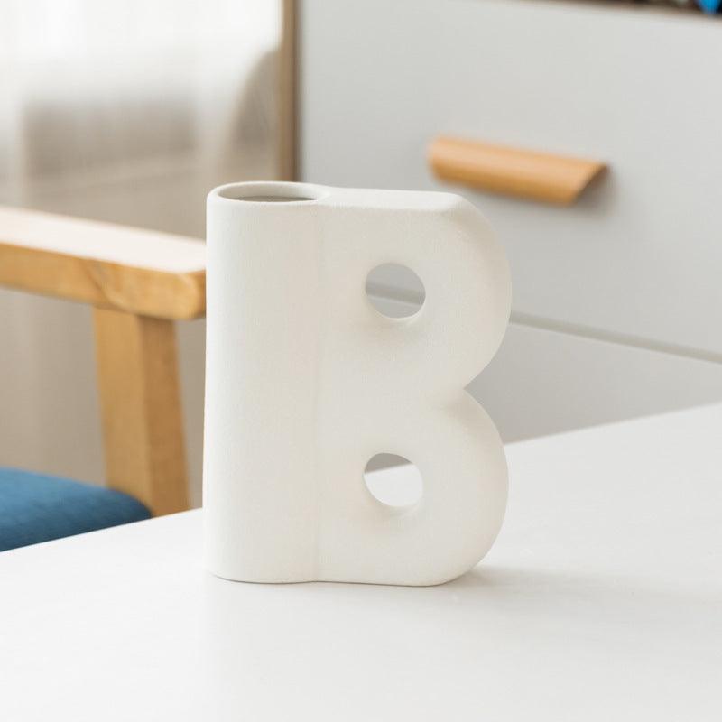 Frosted Letters AB Ceramic Vase Decoration European Retro Large-caliber Matte - Pacisia