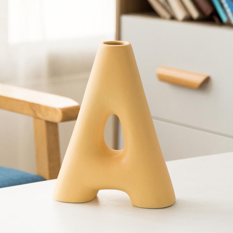 Frosted Letters AB Ceramic Vase Decoration European Retro Large-caliber Matte - Pacisia