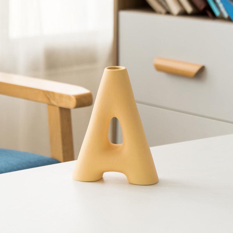 Frosted Letters AB Ceramic Vase Decoration European Retro Large-caliber Matte - Pacisia
