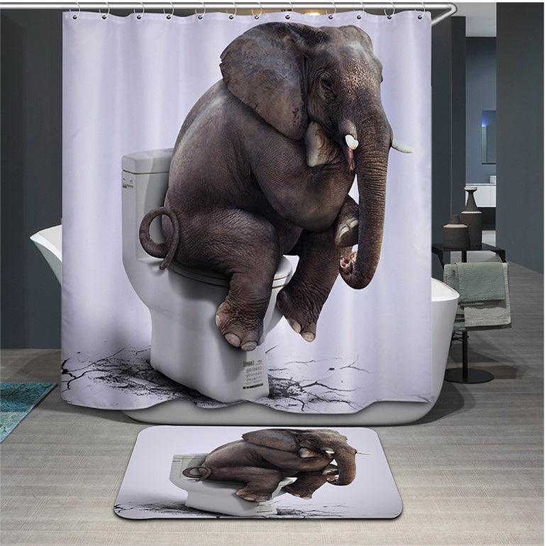 Funny Animals Elephant Pattern Polyester Shower Curtain Glasses Dog Bear Shark Panda Printed Waterpoof Bath Curtain - Pacisia