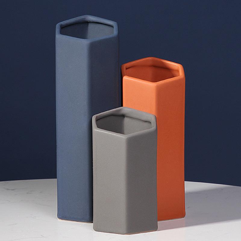Geometric style hexagonal ceramic glazed vase - Pacisia