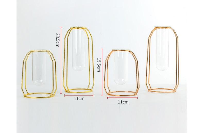 Glass Hydroponic Wire Metal Geometric Wrought Iron Vase - Pacisia